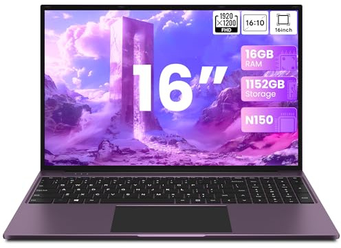 jumper Laptop 16 Zoll IPS 1920x1200, Intel N150(3,6 GHz), 16GB RAM 1TB SSD + 128GB eMMC Notebook, 2 Stereo-Lautsprecher, USB 3.0/Mini HDMI/38Wh Akku (Lila)