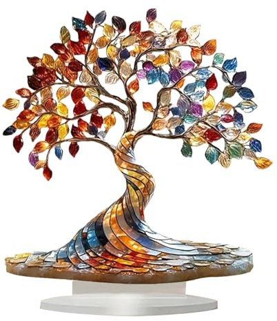 Xijobido Acryl Figuren | 2D Flacher Akryl Baum Deko Für Schreibtisch,Deko Figuren mit Sockel für Kaminsims Fensterbank Wohnzimmer Küche Eingangsbereich Gartenregal