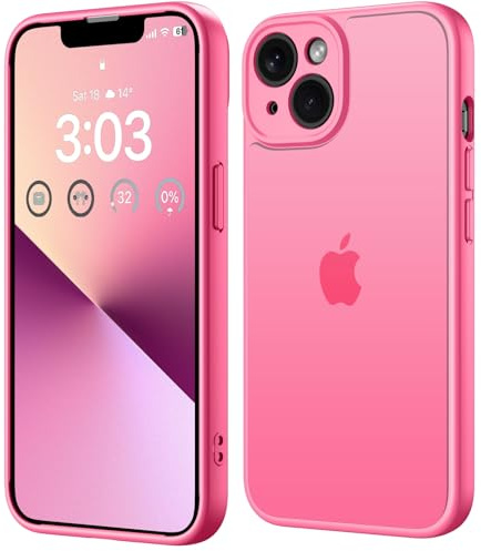 ORDA für iPhone 13 Hülle 6,1, Vollständiger Kameraschutz Stoßfest Case Kratzfest Transluzente Rückseite Schutzhülle, Anti-Fingerabdruck Matt Handyhülle für iPhone 13 (Leuchtend Rosa)