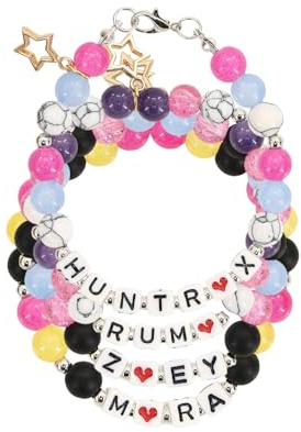 HEUIOP Korea Pop Bracelets Merch Set of 4, Korea Pop Gifts for Girls, Demon Singer Bracelets, Bracelet Kit with Name for Movie Fans Costume Accessories