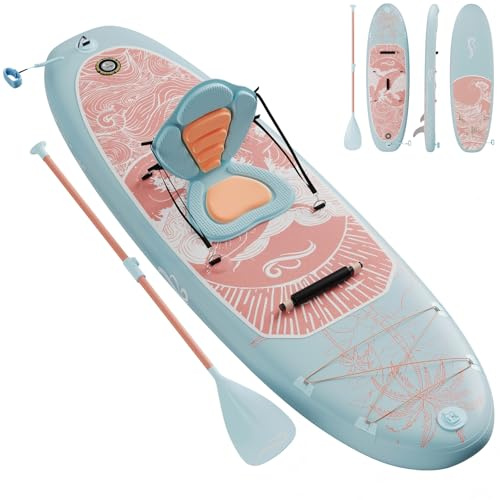 TRIUMPHKEY Aufblasbares SUP Board, Stand Up Paddling Board, Aufblasbare Stand Up Paddle Board mit Zubehör, Paddel, Finnen, Pumpe,330 * 76 * 15cm, Bis 130kg, Rosa