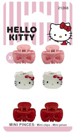 HELLO KITTY - Lot de 6 Mini Pinces Cheveux Nœuds - Coiffure Petites Filles - Produit Officiel Sanrio