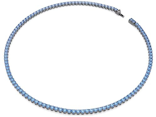 Swarovski Tennis Matrix Halskette, rund, blau, Ruthenium plattiert