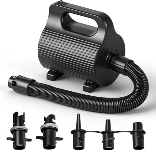 Elektrisk luftpump, 600W elektrisk pump med 5 munstycken, bärbar luftmadrasspump för Air Track-matta, uppblåsning och tömning för flytande ringar, flytande plattformar, yogabollar, båtar, vattensängar
