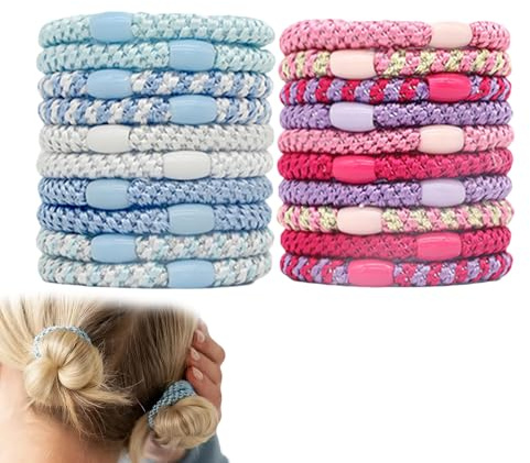 YEDOUALE Haargummis 20 Stück geflochtene Leder Haargummis 5cm Rosa Blau für Dickes lockiges Haar elastische Zopfgummis Als Armband Tragbar