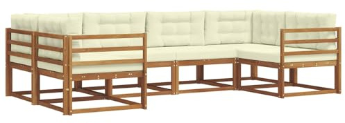 vidaXL Outdoor-Sofagarnitur mit Kissen 6 pcs Natur und Creme, Akazienholz Outdoor-Sofa-Set, modernes Gartenmöbel, Pool-Sitzgelegenheiten, Hinterhof-Lounge, Patio