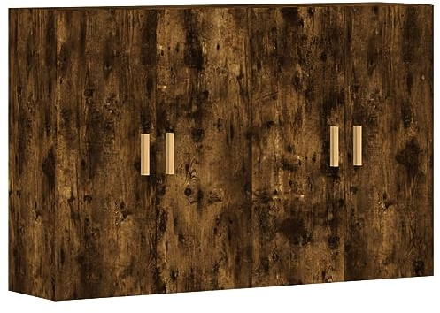 Yisssmeng 2er Set Wandschrank Räuchereiche 69,5x34x90 cm Holzwerkstoff & Massivholz Eukalyptus Modernes Highboard mit Stauraum Praktische Kommode für Wohnzimmer Schlafzimmer Flur