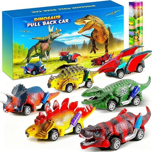 Jojoin Dinosaurier - 6Pcs Auto Dino Spielzeug mit Spielmatte Transportieren | Auto Dinosaurier Spielzeug Ostern Kinderspielzeug ab 3 Jahre Jungen Mädchen Geschenke Spielzeugauto Kinder (Farbig)