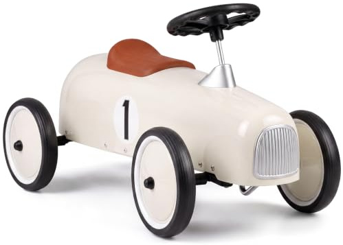 KOMFOTTEU Rutschauto ab 18 Monaten, Retro-Stil mit 4-Punkt-Stütze,Weiß | Für Jungen & Mädchen, Komfortsitz, leise griffige Räder, 75 × 39 × 40 cm, für Kinderzimmer, Hof, Terrasse & Garten