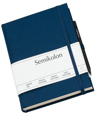 Semikolon 351264 Reisetagebuch Grand Voyage - 14 x 19,2 cm 304 Seiten - 2 Lesezeichen Weltkarte - marine blau