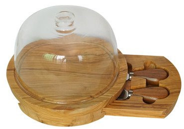 Premium Wooden Cheese Board Set with Glass Dome and Utensils