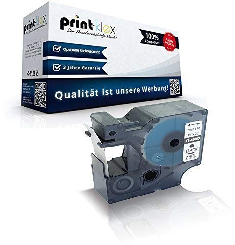 Print-Klex Schriftband kompatibel für Dymo 45803 LabelmanagerPC2 MobileLabeler Labelpoint300 Labelwriter400Duo S0720830 19 mm x 7 m Black White Farb Band - Color Print Serie