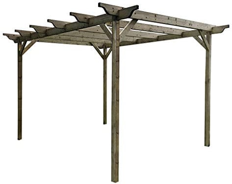 Wooden pergola kit - Sculpted design rafters (3m x 4.8m 4 posts, Rustic Brown)