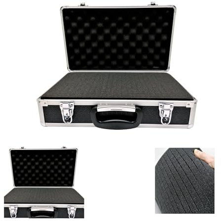 Flight case with Foam, C203 Aluminium Flight case, Black and Silver Protective Durable Case with Cubed Pick and Pluck Foam with Egg Shell Foam lid, Roc Cases C203, L 400mm x W 240mm x H 125mm