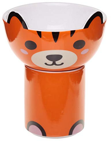 Puckator Porcelain Tiger Children's 2 Piece Mug & Bowl, Breakfast Lunch Dinner Set, Home Kitchen, Multicolour, Bowl 300ml 8x11x11cm Mug 200ml 7.5x9.5x6.5cm, Food Dishwasher & Microwave Safe
