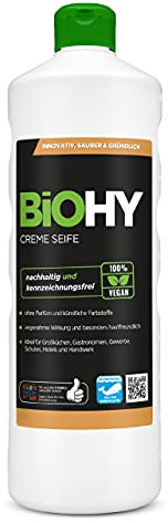 BiOHY Creme Seife (1l Flasche) | Hautschonende, rückfettende & geruchsneutrale Handseife | flüssiger Nachfüllpack mit pflanzlichen Inhaltsstoffen | auch für das Gesicht geeignet