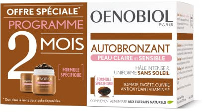 OENOBIOL - Compléments Alimentaires - Autobronzant - Peaux Sensibles et Claires - Visage et Corps - Programme 2 mois - Lot de 2 Boîtes de 30 Capsules