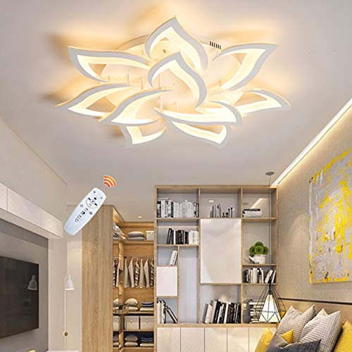 FUMIMID LED Blumen Deckenleuchte Moderne Wohnzimmer Deckenlampe Dimmbar Mit Fernbedienung kreatives Kronleuchter Acryl Lampenschirm Esszimmer Kinderzimmer Schlafzimmerlampe Innenbeleuchtung, 85cm