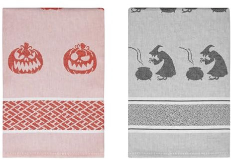 saewelo 2er Set Geschirrtücher in Geschenkverpackung, 100% Baumwolle, 39x56 cm (Herbst, Grau&Orange)