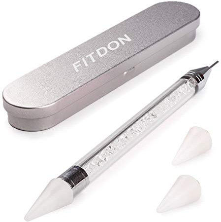 Dual-Ended Nail Rhinestone Picker Dotting Pen with Extra 2 Wax Head, FITDON Wax Tip Pencil for Jewel Gems Crystals Studs Pickup, Clear