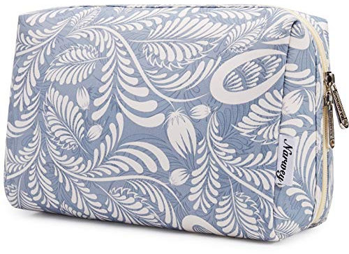 Narwey Make up Tasche Damen Schminktasche Kosmetiktasche Kulturtasche Damen Kulturbeutel, Makeup Tasche Makeup Bag (Blaues Blatt, Groß)