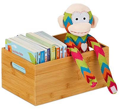 Relaxdays Aufbewahrungskiste Bambus, stabil, offen, Ordnungsbox ohne Deckel, 3 Größen, Bambuskiste Bad, Küche, Natur