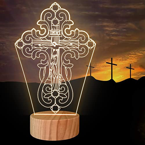 Attivolife Nachtlicht, Wood Warm Color Illusion Optische Tischlampe, Raumdekoration, Geburtstag Urlaub Weihnachts Geschenke für Freunde Kinder Baby Kind Bruder (Cross)