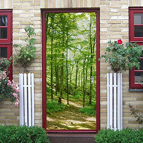 A.Monamour Türtapete Selbstklebend Türfolie Türposter 3D Grüne Bäume Natur Wald Landschaft Vinyl Folie Türdeko Tapete Wandbild Türaufkleber Türtattoo 85 x 200 cm
