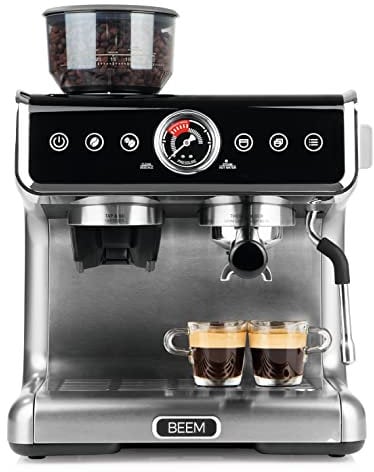 BEEM ESPRESSO-GRIND-PROFESSION cafetière avec moulin, programmable | 2 thermoblocs pour la préparation simultanée de l'espresso et de la mousse de lait | moulin à cône avec 30 réglages de mouture