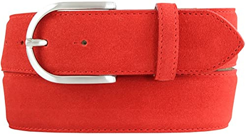 BELTINGER Damen-Gürtel aus Veloursleder 4 cm | Velour-Gürtel für Damen 40mm | Wildleder-Gürtel 4cm mit runder Gürtelschnalle | Rot 110cm