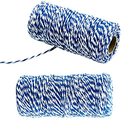 Cuerda de algodón de 100 m, color azul oscuro y blanco, cuerda de manualidades de 1,5 mm para manualidades, manualidades hechas a mano, tejer, colgar en la pared, jardinería y envolver regalos