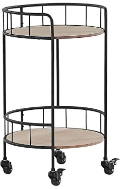 Beliani Industrieller Servierwagen mit Rollen schwarz/Heller Holzfarbton rund Hiko