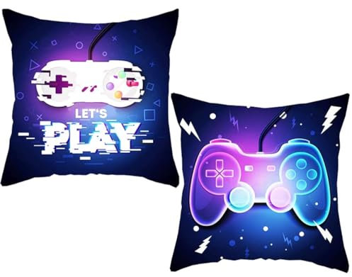 GiantGo 2Stück Kissenbezüge mit Videospiel-Thema, ausgefallene Coole Gaming-Muster, Wörter, Kissenbezüge für Gamer, Sofa, Bett, Überwurf-Kissenbezüge, Dekoration, Game-Controller-Muster