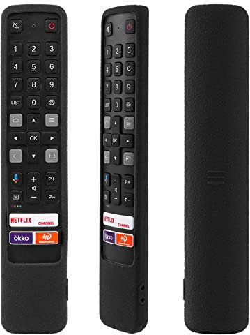 Custodia protettiva in silicone per TCL Voice TV telecomando RC901V FMRD/FMR1/FMR8, lavabile, antiurto e delicata sulla pelle, anti-smarrimento con cordino (Nero)