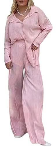 Y2k 2-teiliges Hosen-Set für Damen, Sommer, übergroß, Blumenmuster, Button-Down-Shirt, hohe Taille, Plissee-Hosen, rosa (1), 38