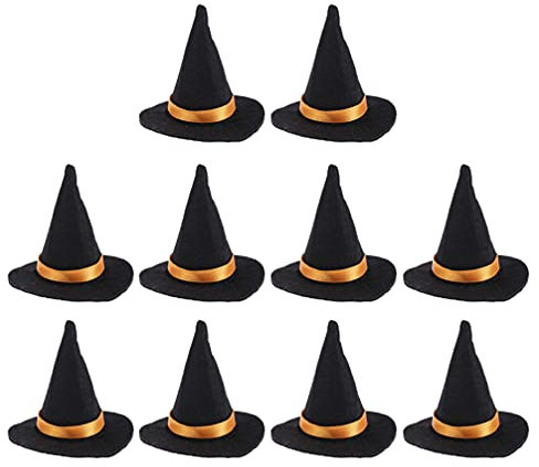 NUOBESTY 10 Stück Mini- Hexenhut Kleine Hexenhüte zum Basteln Filz Hexenhüte Weinflaschendekor für Halloween- Partybevorzugungen DIY- Halloween- Hexenkostüm- Zubehör