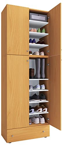 VCM Holz-Schuhschrank | Maße: H. 200 x B. 70 x T. 39 cm | Allzweckschrank | 9 Fächer | 4 Drehtüren | extra Schublade – Lona Buche