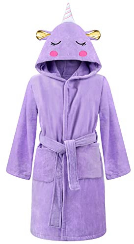 WYTbaby Bademantel Kinder Hoodie Decke 100% Baumwolle Taschen Weich Und SaugfäHig Kinderbademantel Mädchen Jungen, Violett