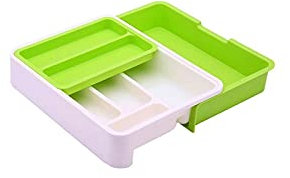 Yalych Small Plastic Containers with Lids Kitchen Drawer Organizer Tray Plastic Cutlery Tray for Drawers Storage Drawer Divider Durable Utensil Spoon Fork Storage Box Schmucktablett