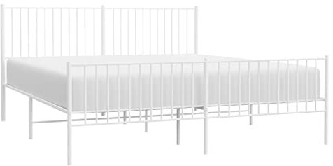 vidaXL Bettgestell, Bettrahmen mit Kopfteil Fußteil, Metallbett Bett mit Lattenrost, Doppelbett Gästebett Schlafzimmer, Metall Weiß 180x200cm