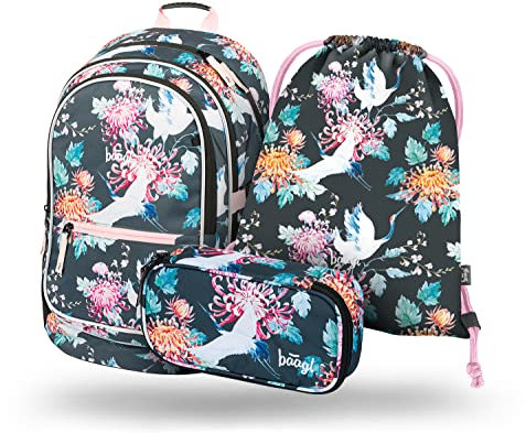 Schulrucksack Set Mädchen 3 Teilig, Schultasche für Grundschule Volksschule, Grundschule Ranzen mit Brustgurt, Ergonomischer Schulranzen (Birds)