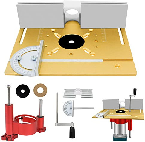 Placa de inserción de aluminio para mesa fresadora y juego de mesa elevadora para fresadora, para bancos de carpintería para motores de 63.8-65mm de diámetro (dorado-4 piezas)