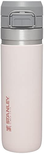 Stanley Quick Flip Go Wasserflasche mit Druckknopfverschluss, auslaufsicher und verstaubar für Reisen und Sport, isolierter Edelstahl, BPA-frei, Rosenquarz