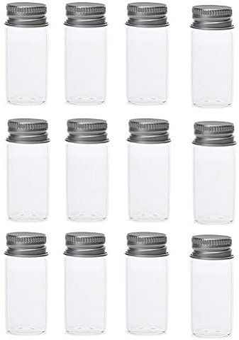 12Pcs 30ml Clear Glass Decorative Bottles with Aluminium Lids Empty Sample Jars Vials Tube Small Containers for Message Wedding Favors Decorations