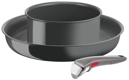 Tefal Ingenio Renew Lot 3 pièces, Poêle, Casserole, Poignée amovible, Induction, Revêtement céramique antiadhésif, Compatible lave-vaisselle, Fonction Thermo-Signal, Fabriqué en France L2609302