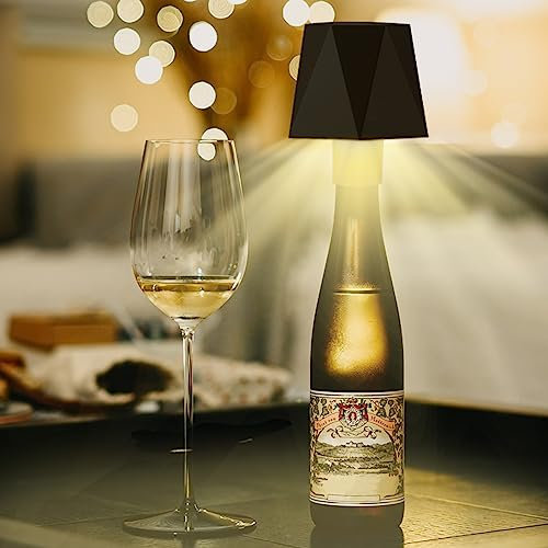 Tischlampe LED Dimmbare Flaschenlicht USB Aufladbar Flaschenlampe Berührungssteuerung Wasserdicht Tischleuchte mit 5200 mAh Batterie Kabellose Flaschenlicht für Schlafzimmer Restaurant Bar (Schwarz)