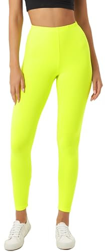 sissycos Damen 80er Neon Leggings Pants, Butterweich dehnbar bequem Basic Solid Hosen(Neon Gelb,S)