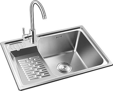 Lavandino For Lavanderia,lavello Da Incasso In Acciaio Inox,materiale Spesso In Acciaio Inox, Con Lavatoio, Dotato Di Scolapiatti, Rubinetto Tondo, Adatto For Balcone, Giardino Esterno ( Size : 68*45c