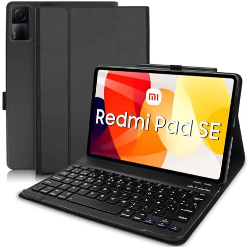 YUEJIDZ Español Ñ Funda Teclado para Xiaomi Redmi Pad SE, Premium Cuero Smart Case con Magneticamente Desmontable Bluetooth Teclado QWERTY Diseño Compatible con Redmi Pad SE 11 Pulgadas 2023