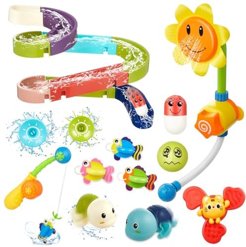 Lictin Badewannenspielzeug, Badespielzeug ab 1-6 Jahre, Wasserspielzeug Kinder mit Dusche, Badespielzeug Baby Angelspiel, Badewannen Spielzeug Dinosaurier, Spielzeug Badewanne Geschenk Mädchen Junge